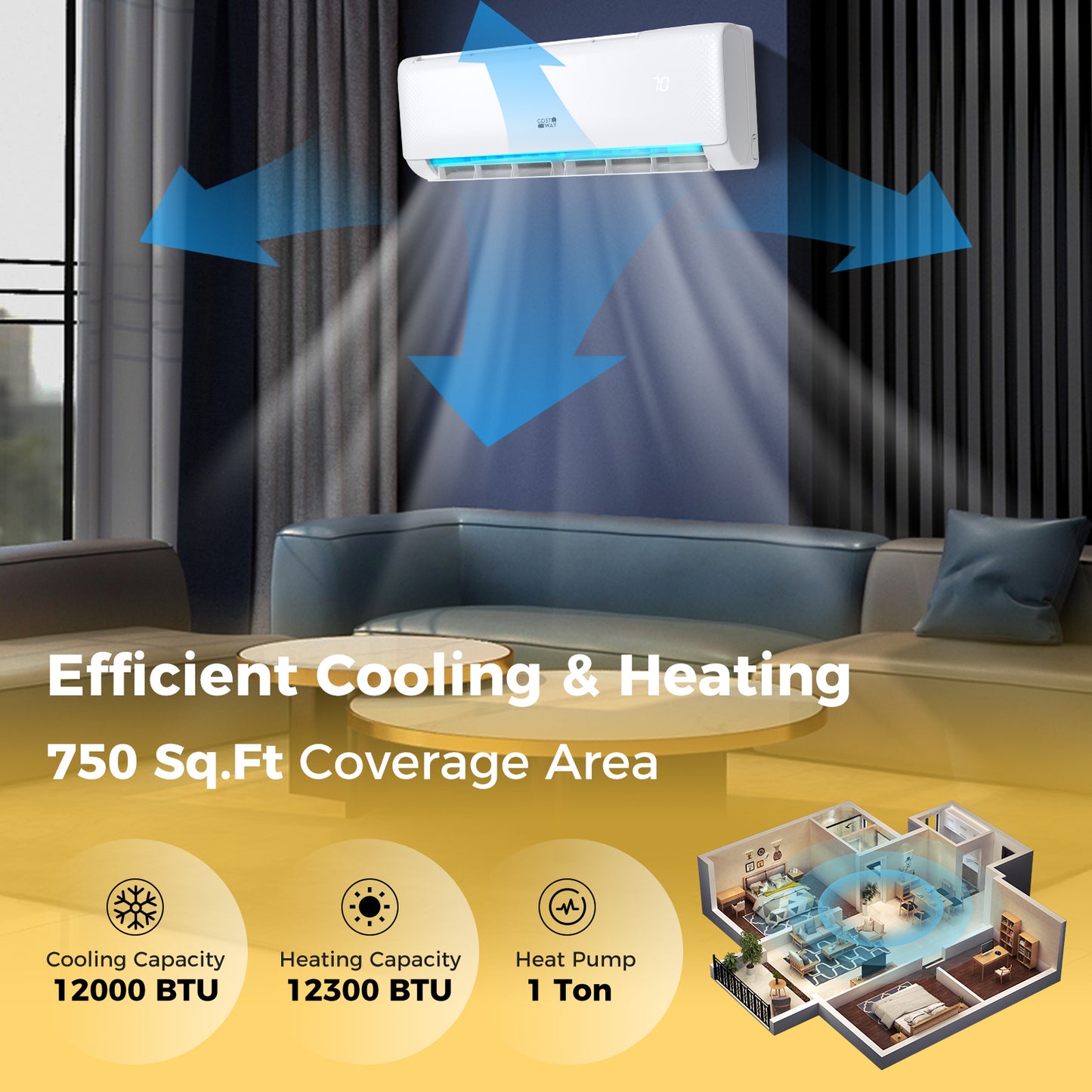12000 BTU 21 SEER2 Ductless Mini Split Air Conditioner With Heater Pump, White Mini Split Air Conditioners at Gallery Canada