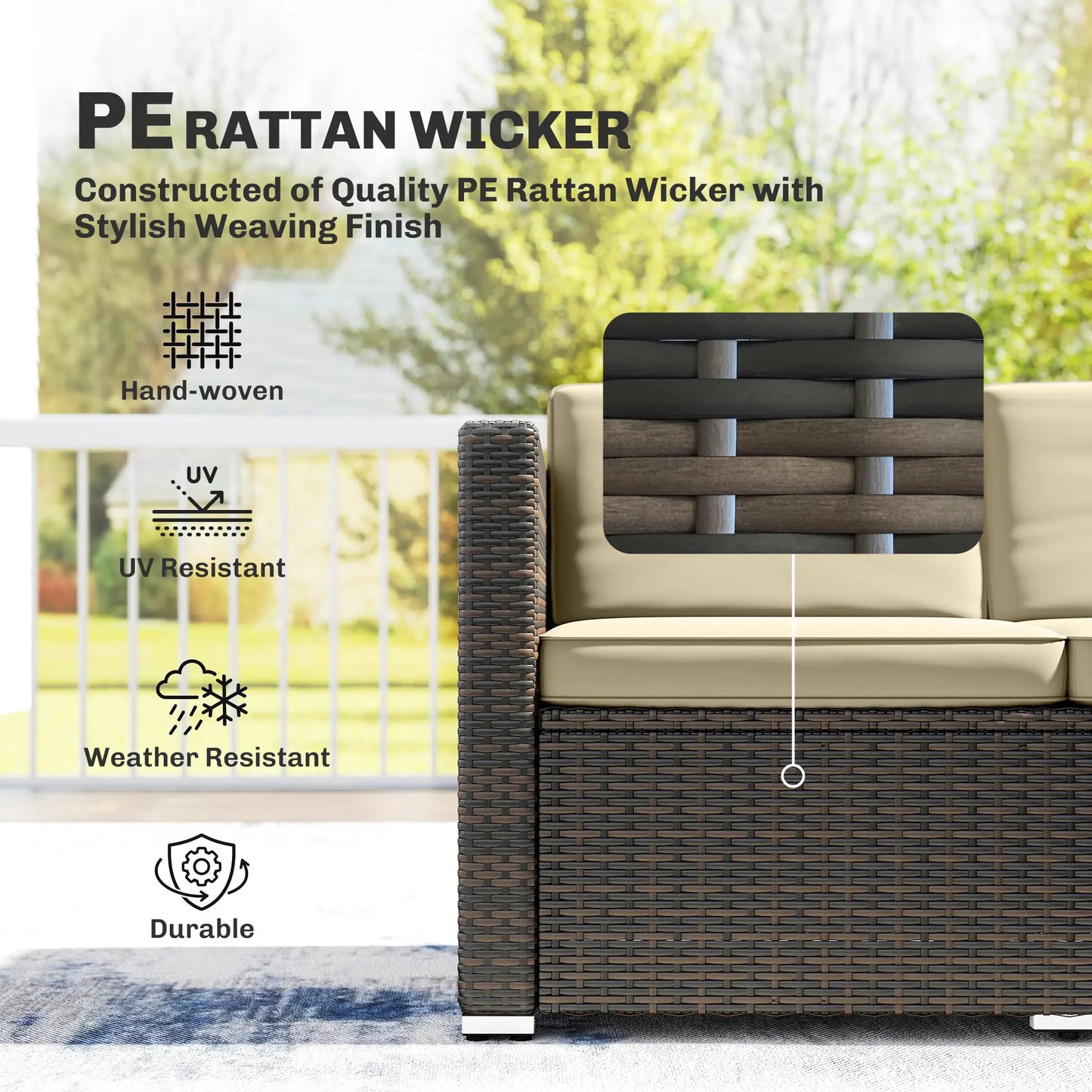3-Piece Patio Furniture Set, Outdoor PE Rattan Sofa, Khaki Patio Furniture Sets at Gallery Canada