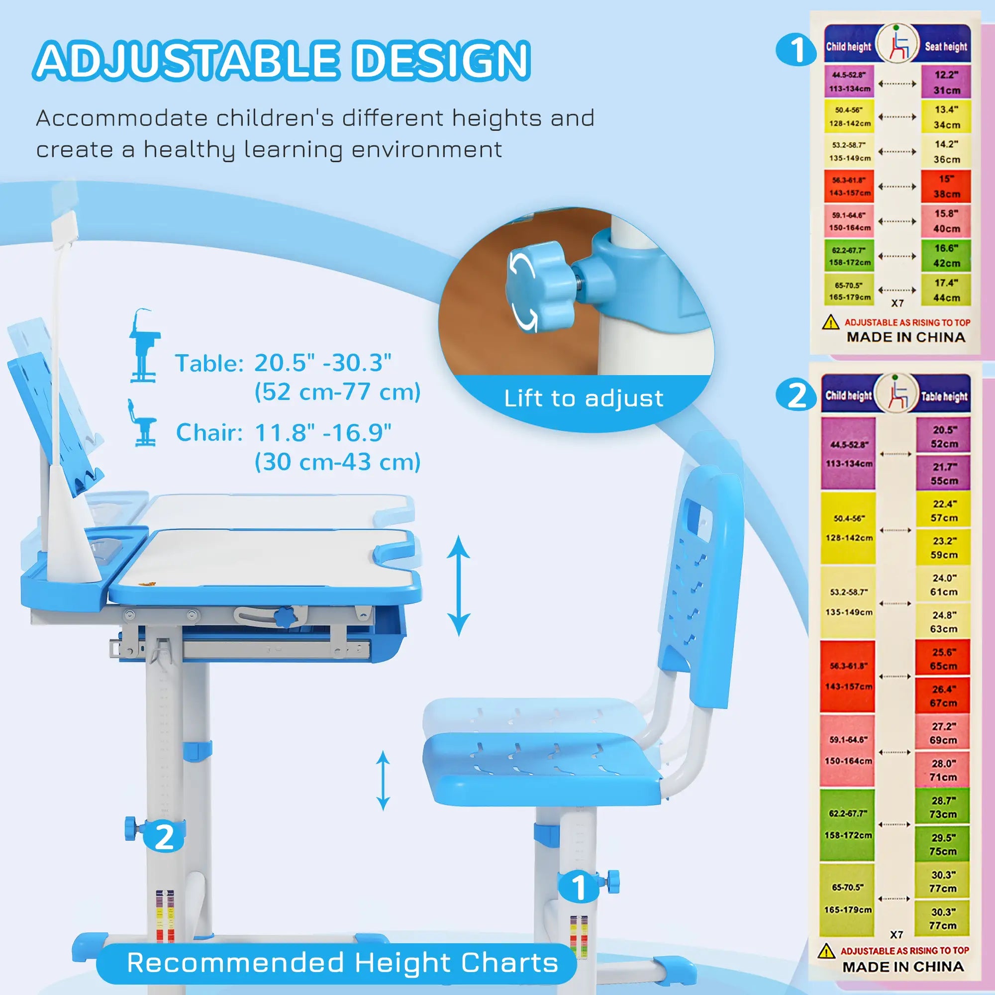 Adjustable Kids Desk and Chair Set, Tilt Desktop, Blue Kids Desk Sets at Gallery Canada