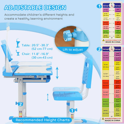 Adjustable Kids Desk and Chair Set, Tilt Desktop, Blue Kids Desk Sets at Gallery Canada