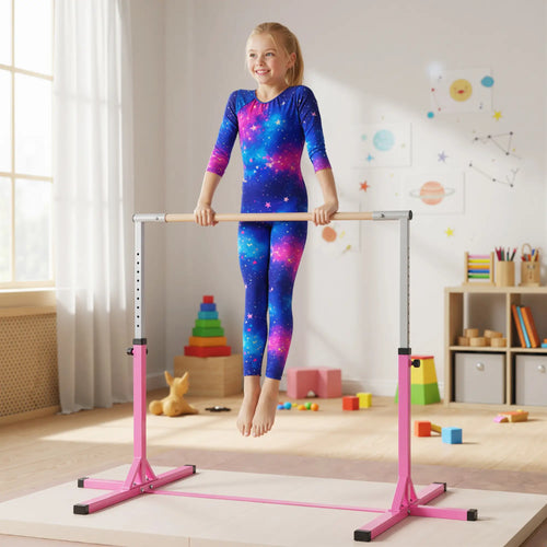 Kids Gymnastics Bar, 13-Level Adjustable Height, Pink