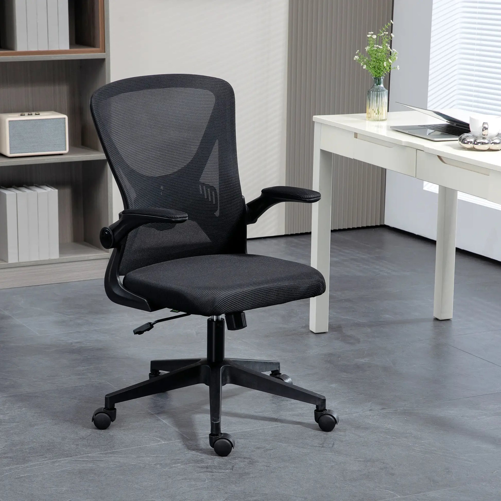 Mesh Office Chair, Swivel Desk Chair, Lumbar Support, Adjustable Height, Flip-Up Arm, Black Office Chairs at Gallery Canada