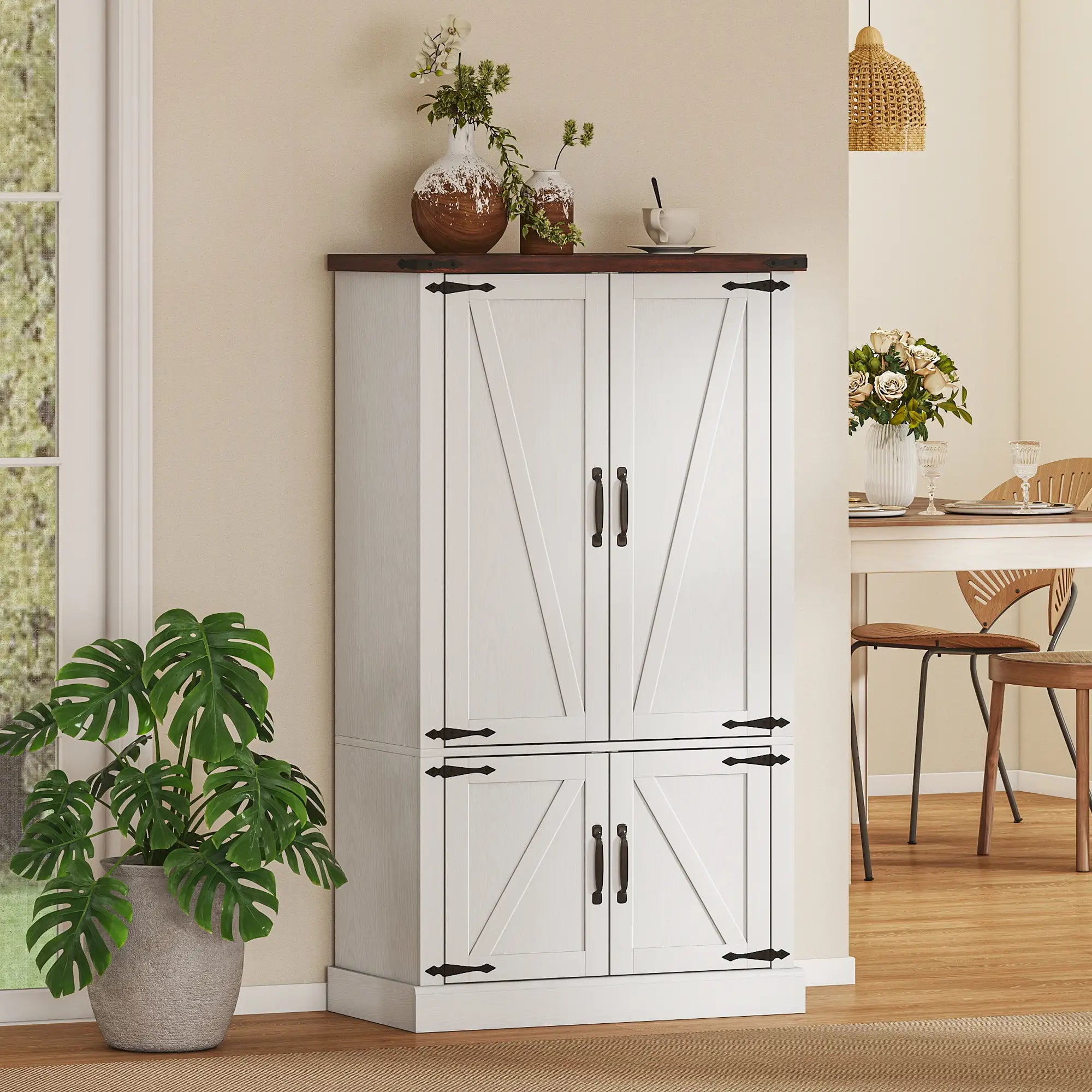 53.5 Inch Pantry Cabinet, Adjustable Shelves, 6 Door Spice Racks, White Kitchen Pantry Cabinets at Gallery Canada
