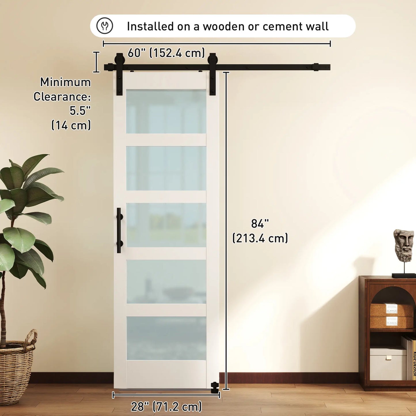 Sliding Barn Door 28x84 In With Hardware Kit, PVC, White