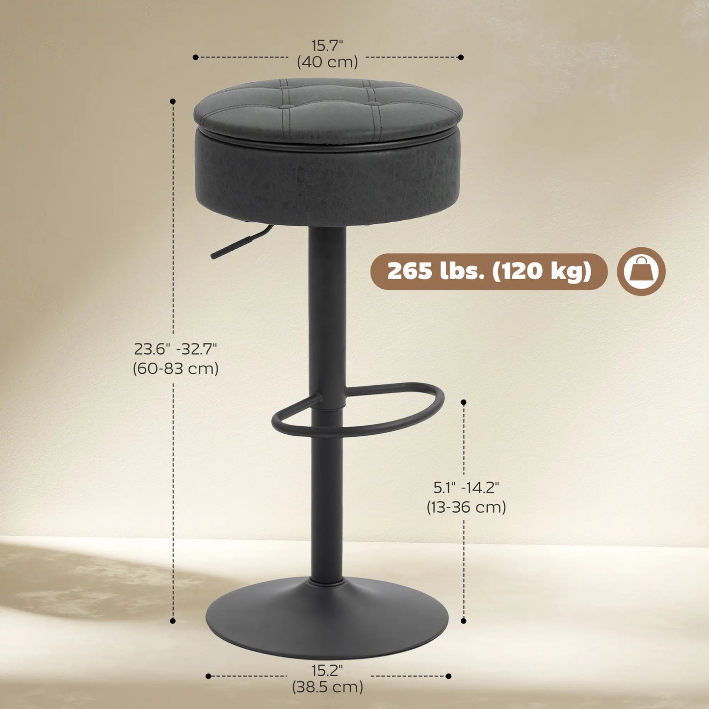 Set of 2 Barstools with Storage, Swivel, PU Leather, Footrest, Steel Base, Black Bar Stools at Gallery Canada