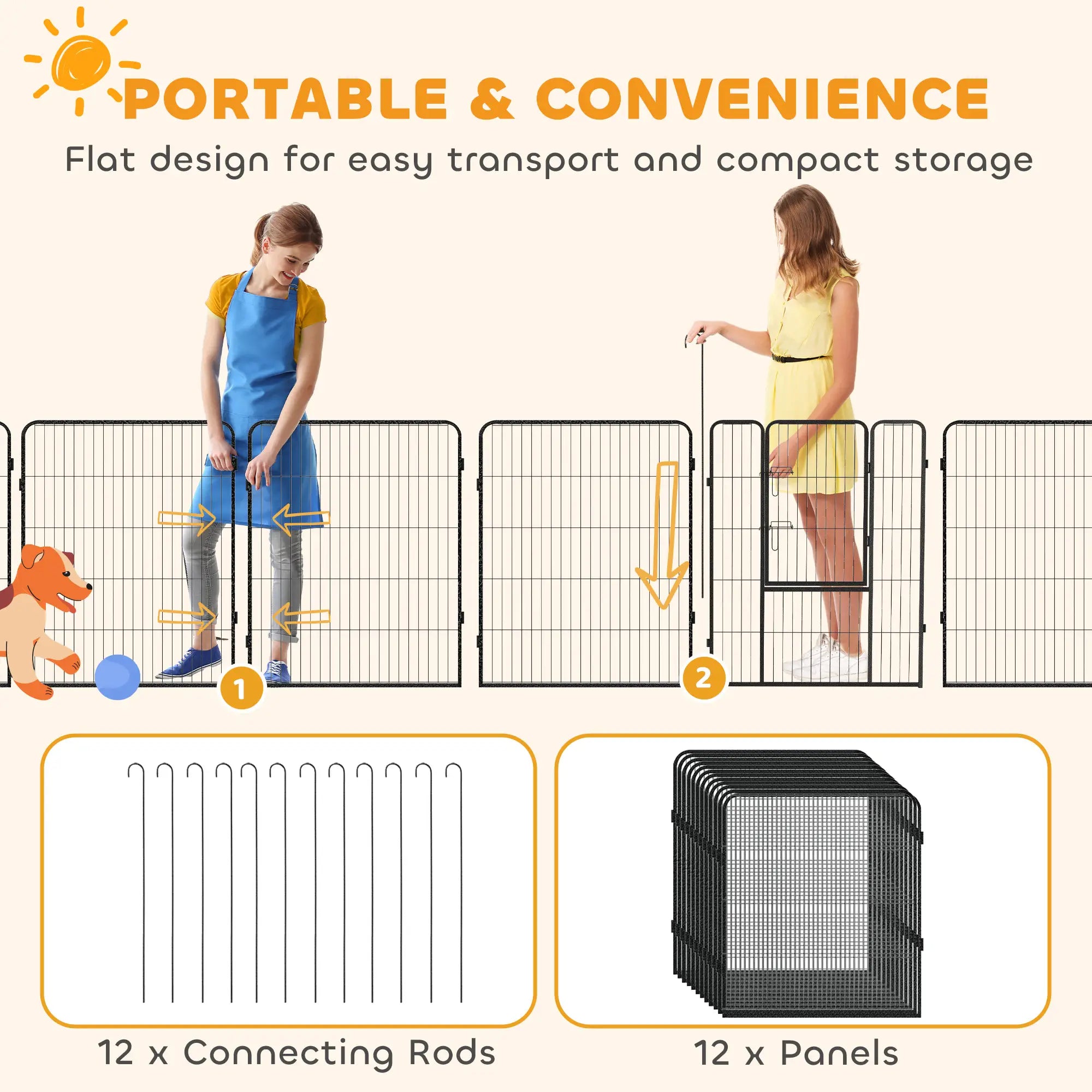 Dog Pen With Gate, 12 Panels Puppy Playpen, 39
