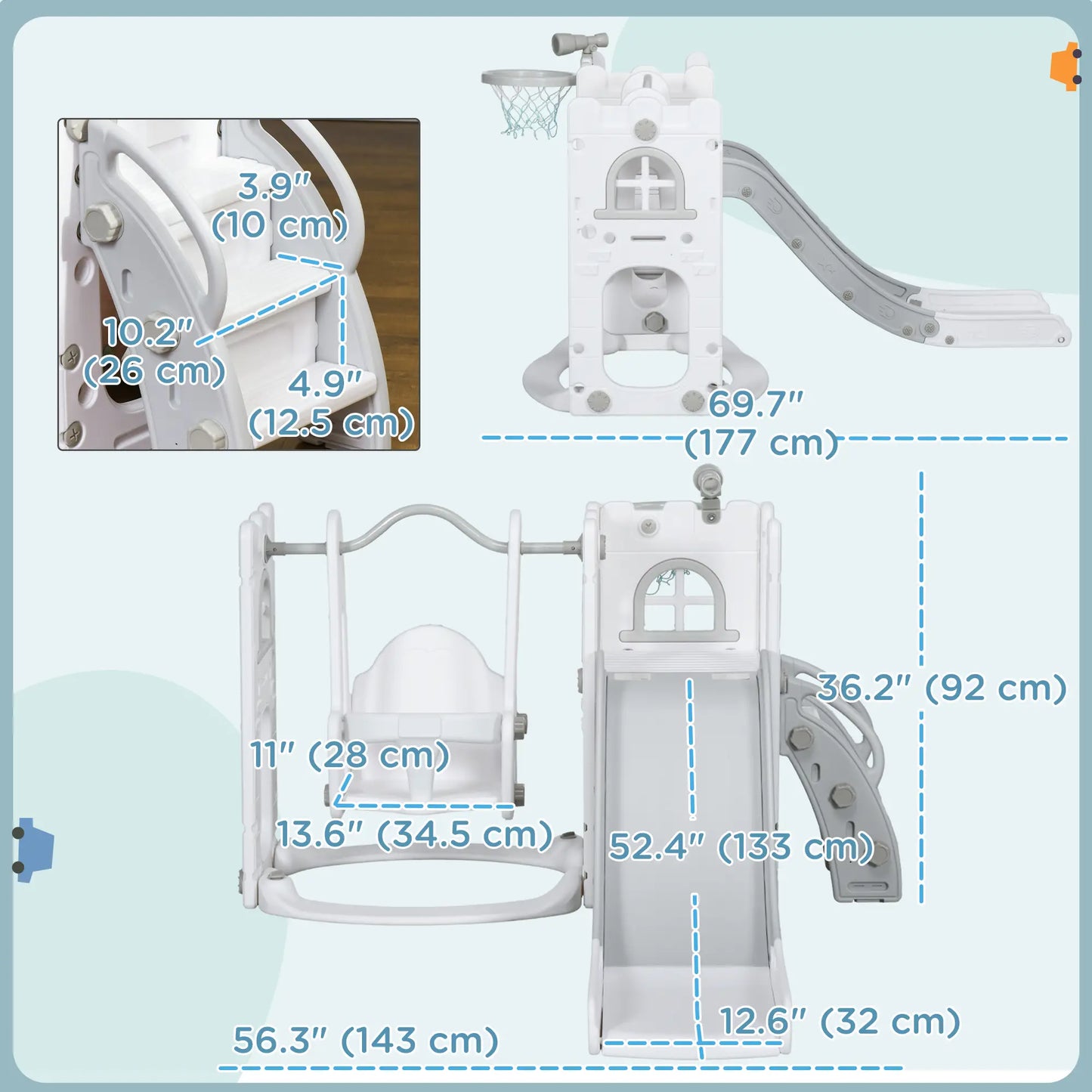 6-in-1 Baby Swing Playset, Indoor with Basketball Hoop, Climber, Grey Gym Sets & Swings at Gallery Canada