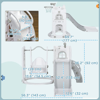 6-in-1 Baby Swing Playset, Indoor with Basketball Hoop, Climber, Grey Gym Sets & Swings at Gallery Canada
