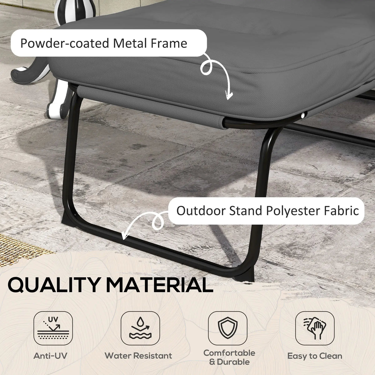 Outdoor Lounge Chair with Padded Cushion, Folding Reclining, Light Grey