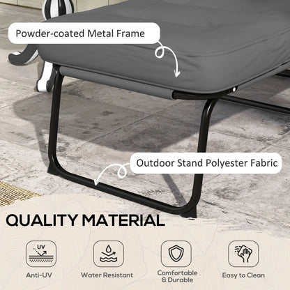 Outdoor Lounge Chair with Padded Cushion, Folding Reclining, Light Grey
