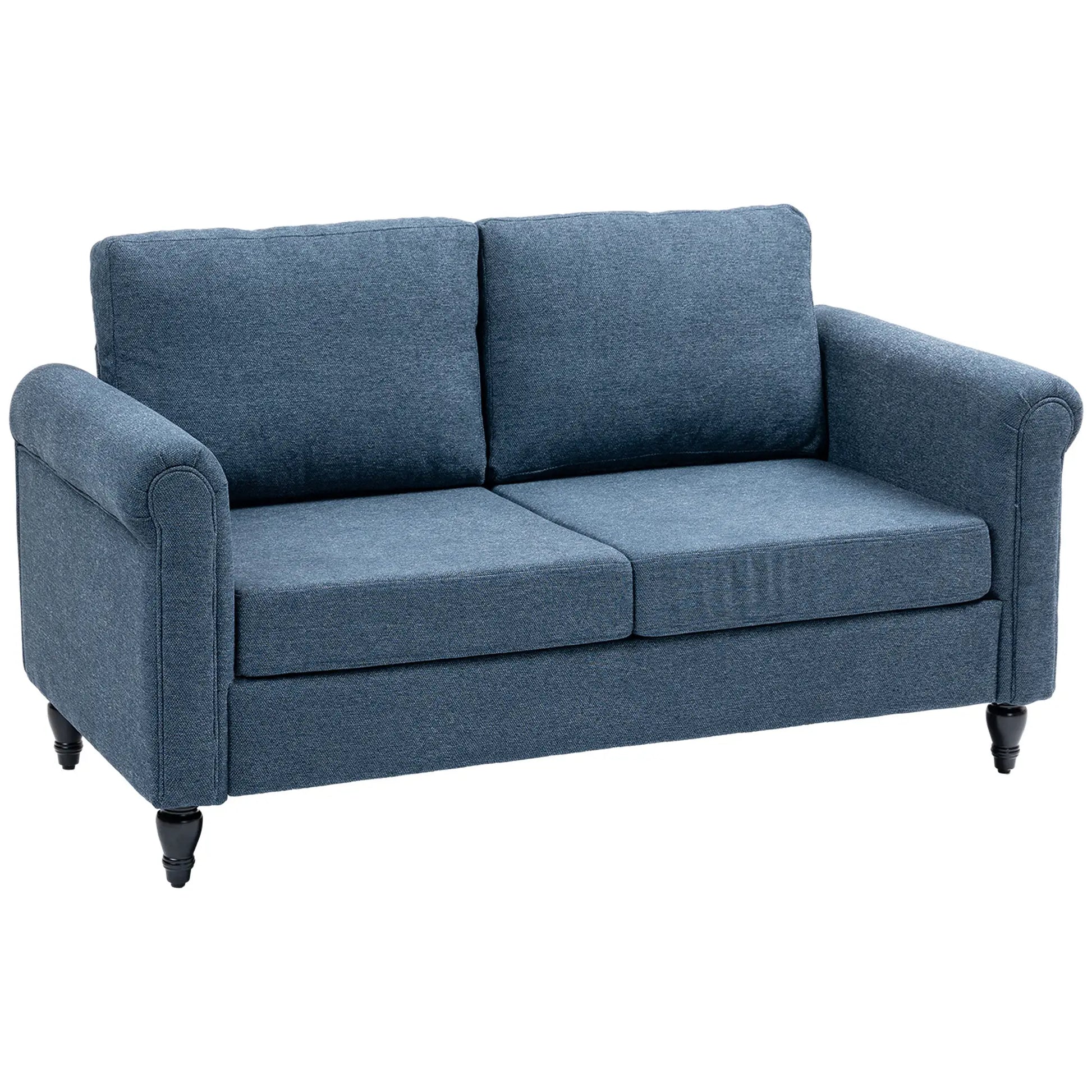 Vintage Loveseat, Fabric 2 Seater Sofa, Rolled Arms, Rubber Wood Legs, Dark Blue 2-Seater Sofas at Gallery Canada