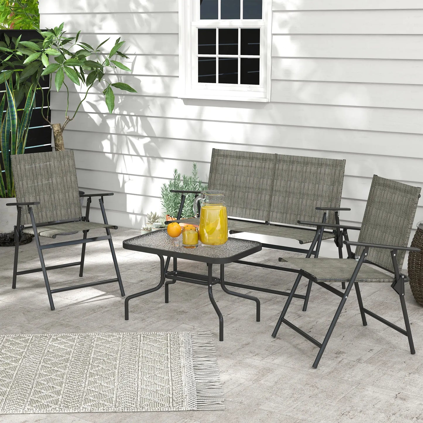 Outdoor 4-Piece Patio Set, 2 Foldable Armchairs, Loveseat, Glass Table, Brown Patio Furniture Sets at Gallery Canada