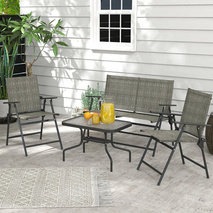 Outdoor 4-Piece Patio Set, 2 Foldable Armchairs, Loveseat, Glass Table, Brown Patio Furniture Sets at Gallery Canada