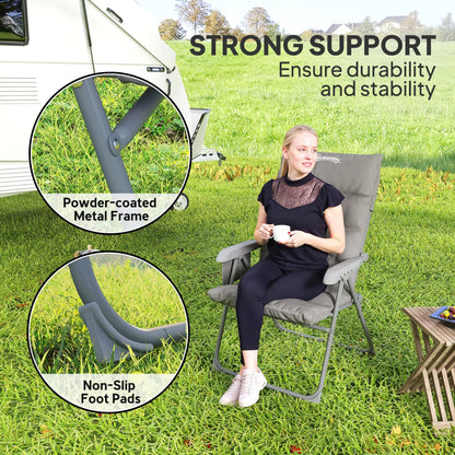 5-Level Reclining Camping Chair, Adjustable High Back, Side Pockets, Compact Picnic Tables & Camping Chairs at Gallery Canada