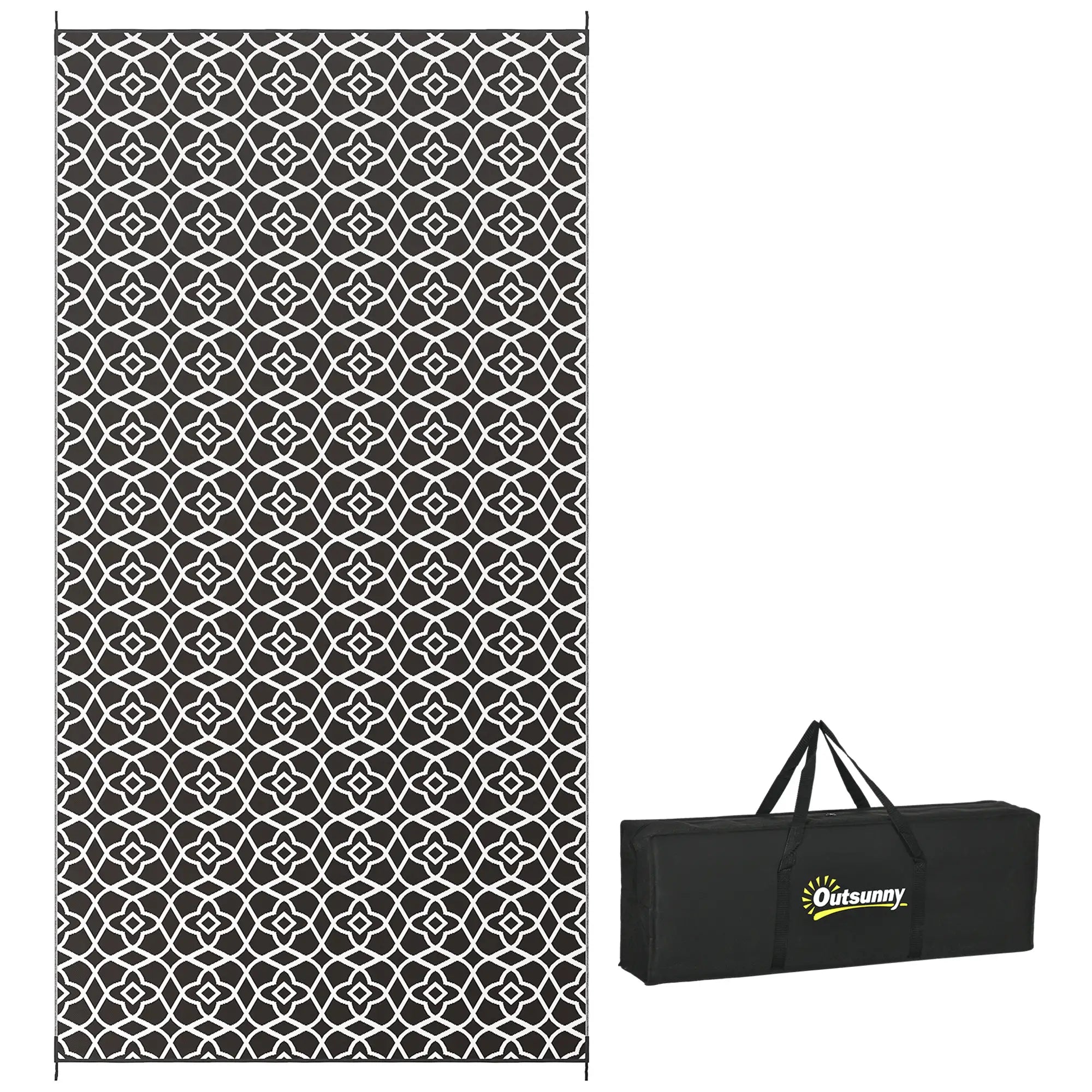 Reversible Outdoor Rug, Waterproof, 9' x 18', Clover, Black and White Outdoor Reversible Rugs at Gallery Canada