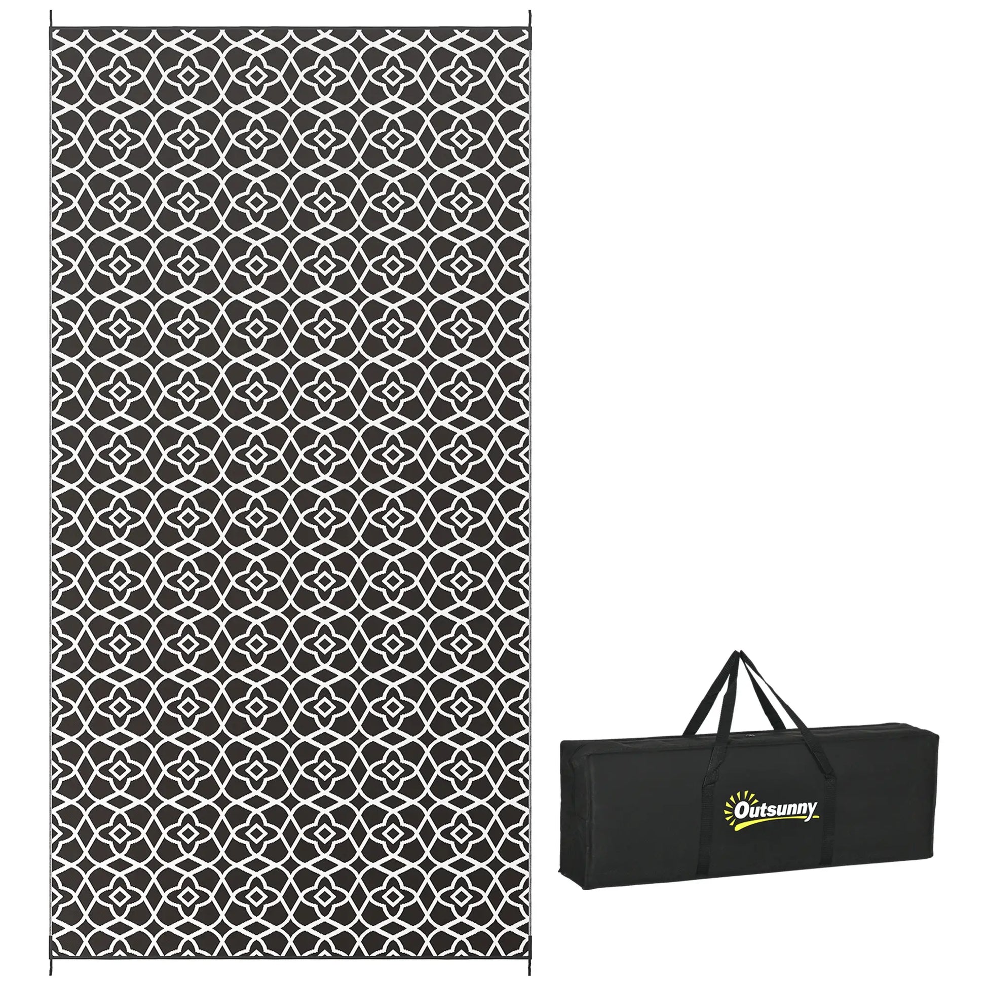 Reversible Outdoor Rug, Waterproof, 9' x 18', Clover, Black and White Outdoor Reversible Rugs at Gallery Canada