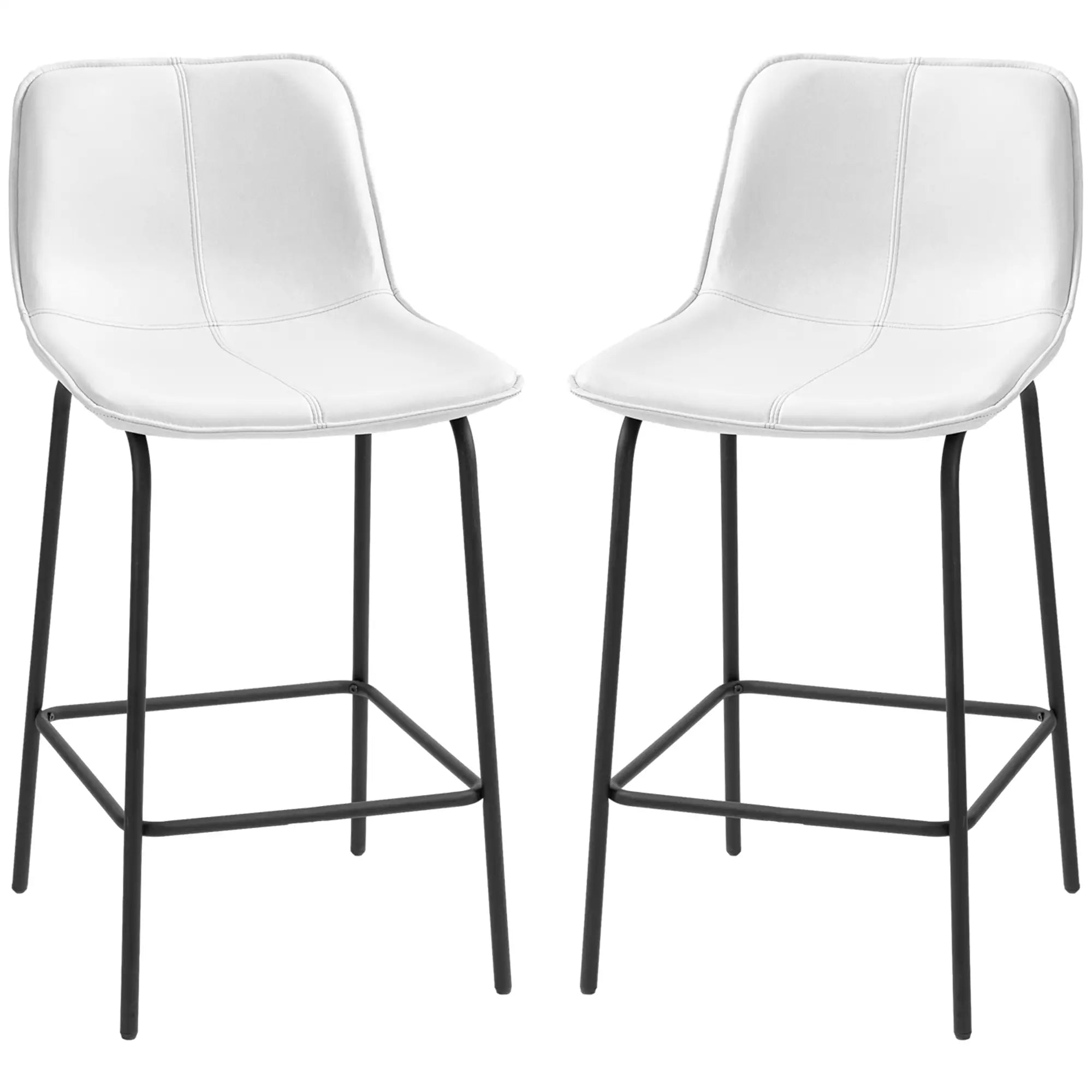 Upholstered Counter Height Bar Stools, Set of 2, Steel Legs Bar Stools Cream White, Black at Gallery Canada