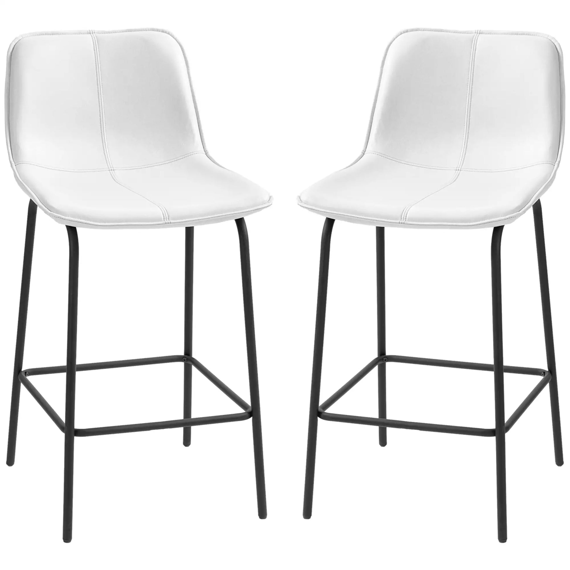 Upholstered Counter Height Bar Stools, Set of 2, Steel Legs Bar Stools Cream White, Black at Gallery Canada