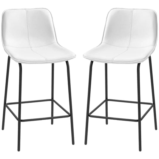 Upholstered Counter Height Bar Stools, Set of 2, Steel Legs Bar Stools Cream White, Black at Gallery Canada