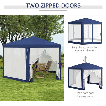 Hexagon Party Tent, Patio Gazebo with Netting, Blue Canopy Tents at Gallery Canada