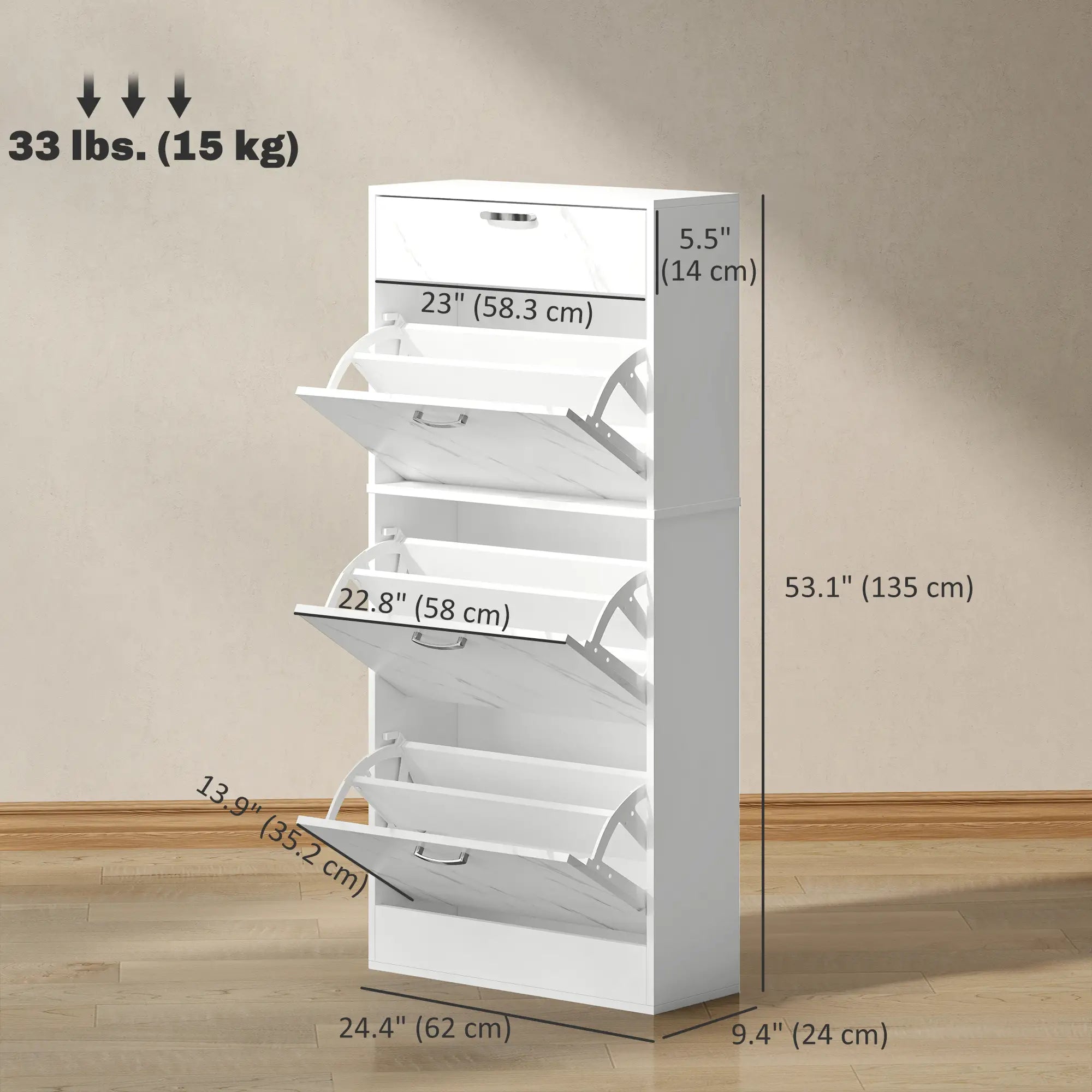 3 Flip Drawer Shoe Cabinet, Marble-Effect Narrow, White Shoe Storage Cabinets & Racks at Gallery Canada
