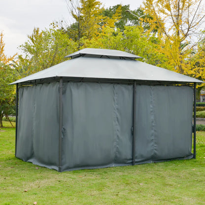13'L x 10'W x 8.7'H Patio Gazebo, 2-Tiers Garden Canopy, Grey Gazebos at Gallery Canada