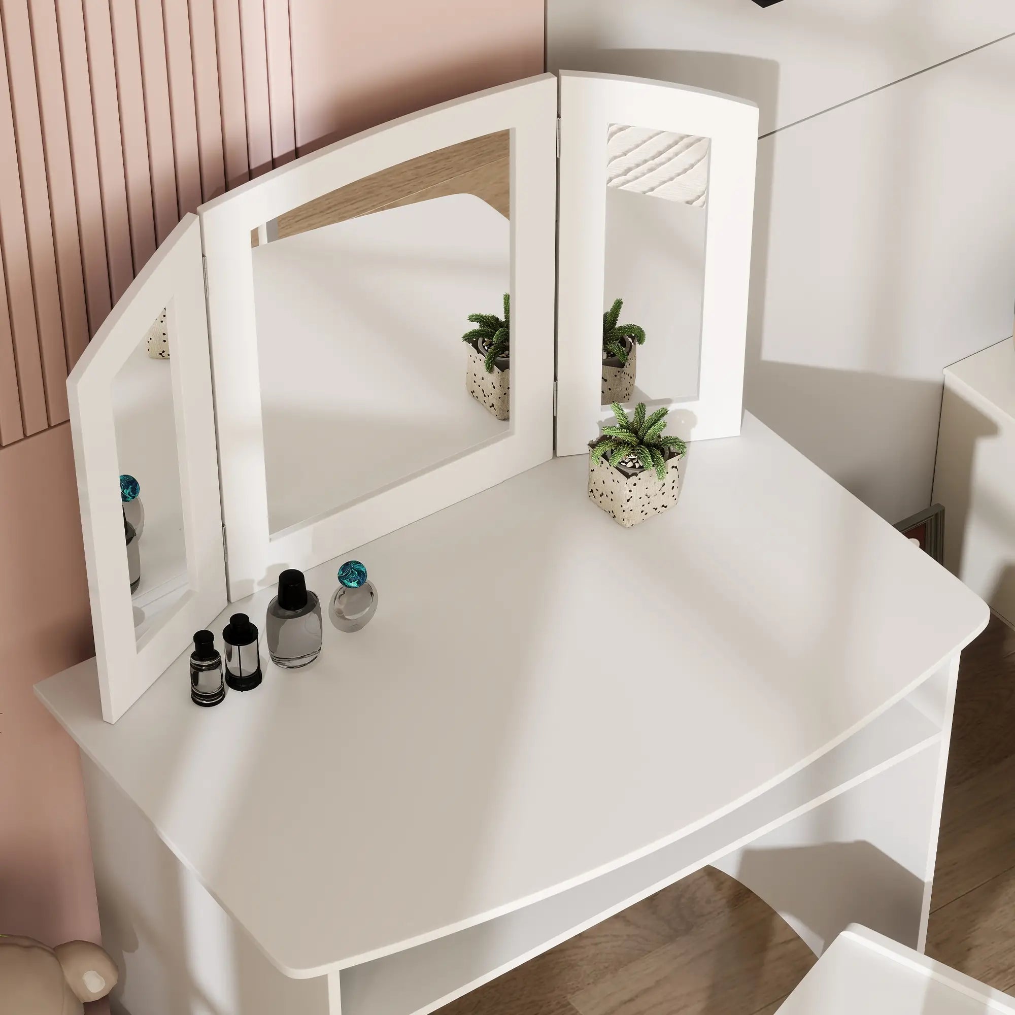 Kids Vanity Set, Tri-Folding Mirror, Stool, Storage Shelf Toy Vanity at Gallery Canada