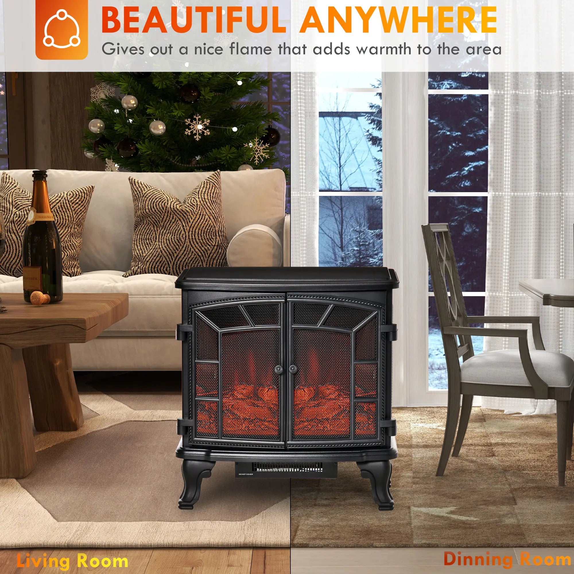 Electric Fireplace Heater, Freestanding, Realistic Flame, Timer, Overheat Protection, 750W/1500W, Black Electric Fireplaces at Gallery Canada