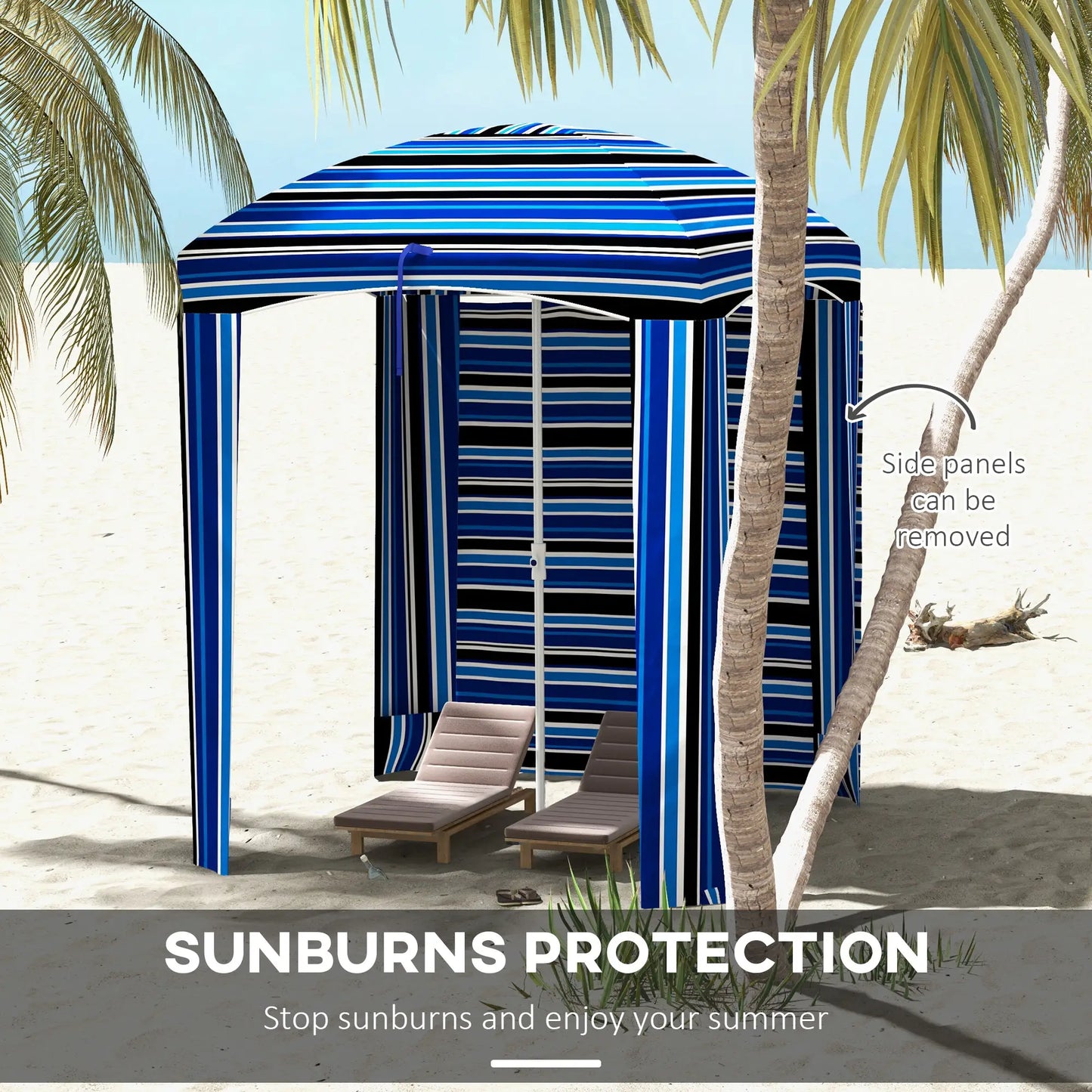 70.1" L x 70.1" W Cabana Umbrella, With Walls, Vents, Carry Bag, Blue Stripe
