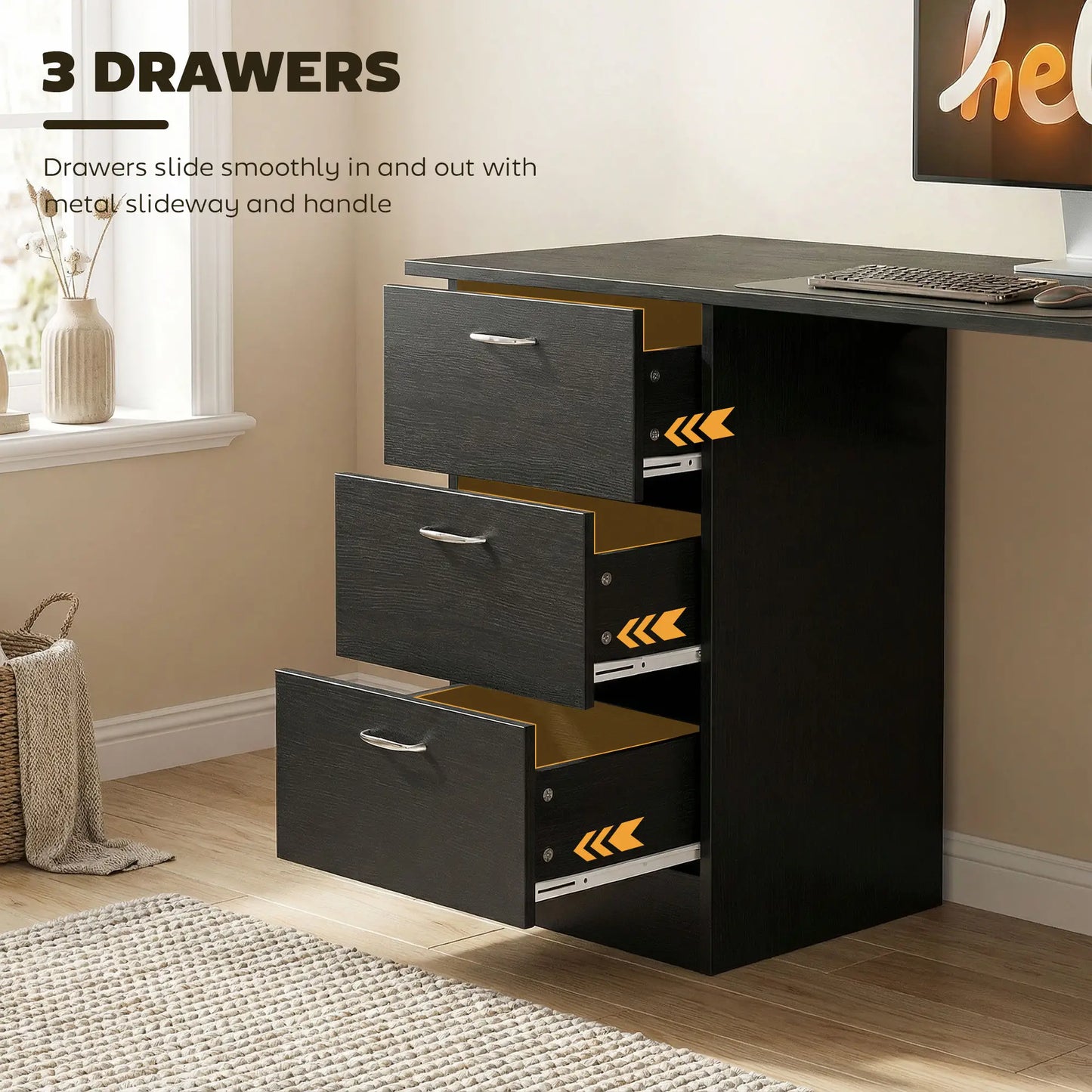 47 Inches Office Desk, 3-Tier Storage Shelves, Black Writing Desks at Gallery Canada