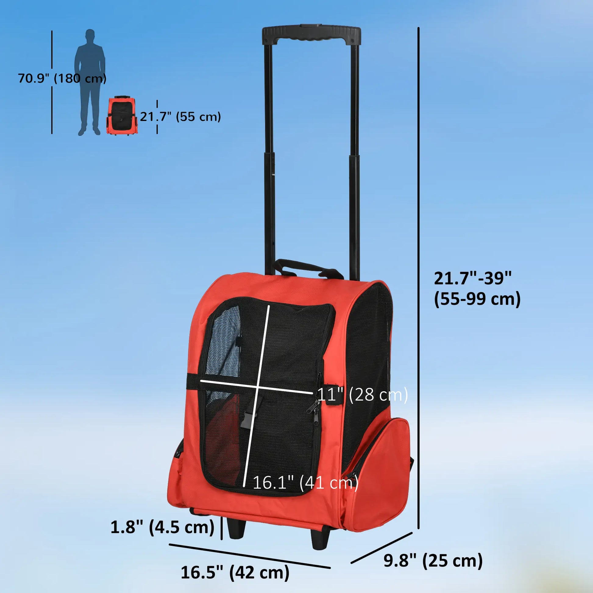 2-in-1 Pet Luggage Box Backpack Carrier, Rolling Wheel, Red Dog Bike Trailers & Strollers at Gallery Canada