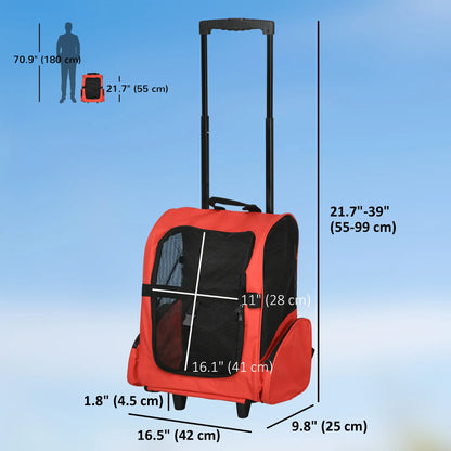 2-in-1 Pet Luggage Box Backpack Carrier, Rolling Wheel, Red Dog Bike Trailers & Strollers at Gallery Canada