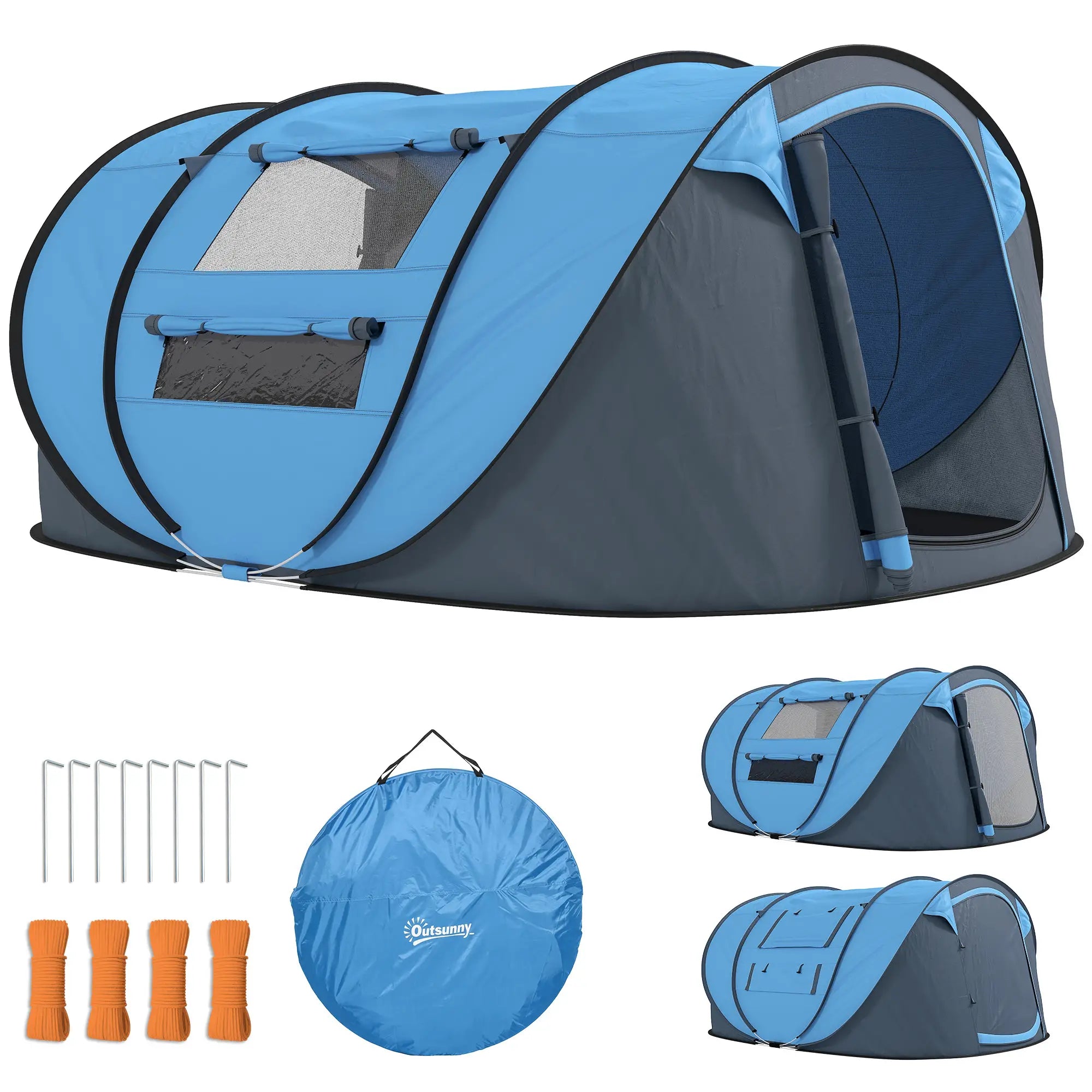 4 Person Pop Up Tent, Automatic Setup, With Doors, Windows, Carry Bag, Blue Camping Tents at Gallery Canada