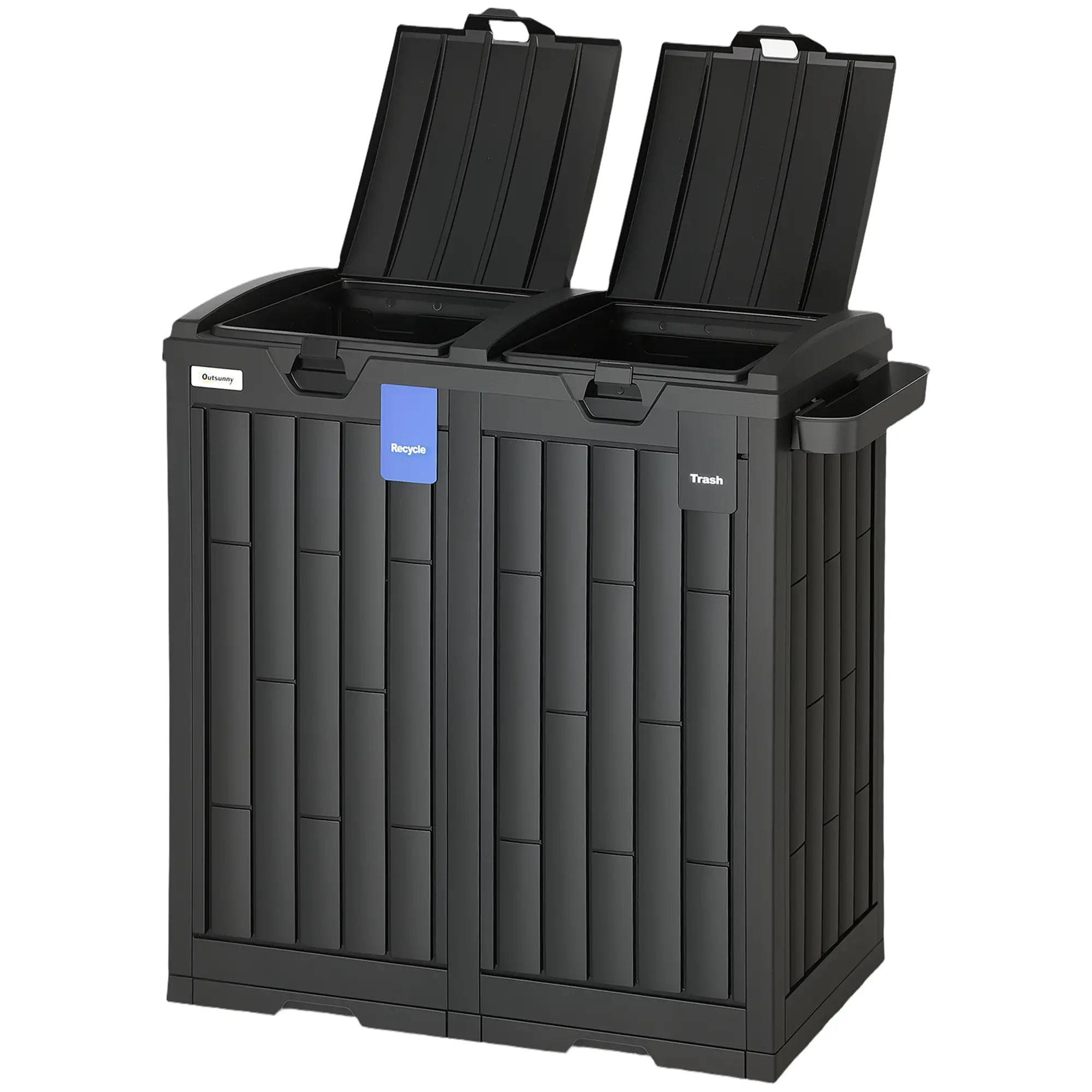 58 Gallon Double Outdoor Garbage Bin, Dual Lid, Plastic Waste Trash Can, Black Garden Accessories Black at Gallery Canada