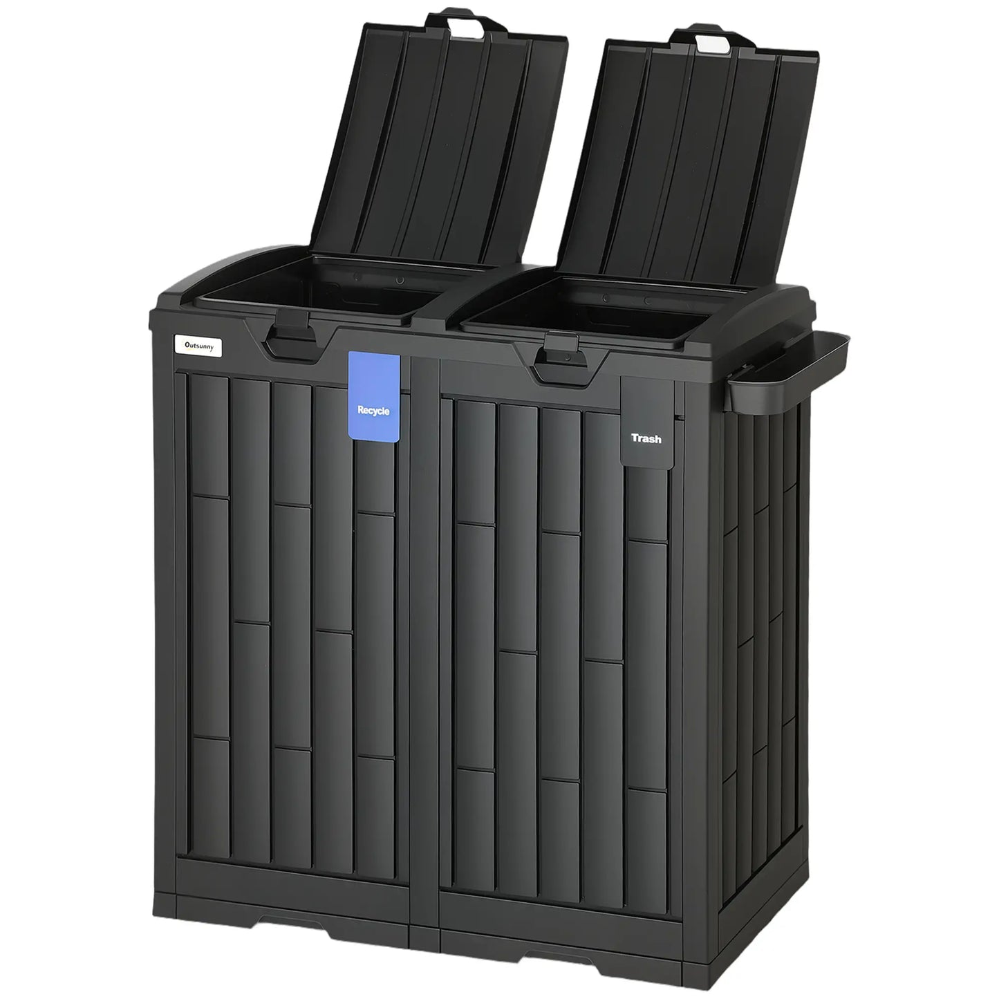 58 Gallon Double Outdoor Garbage Bin, Dual Lid, Plastic Waste Trash Can, Black Garden Accessories Black at Gallery Canada