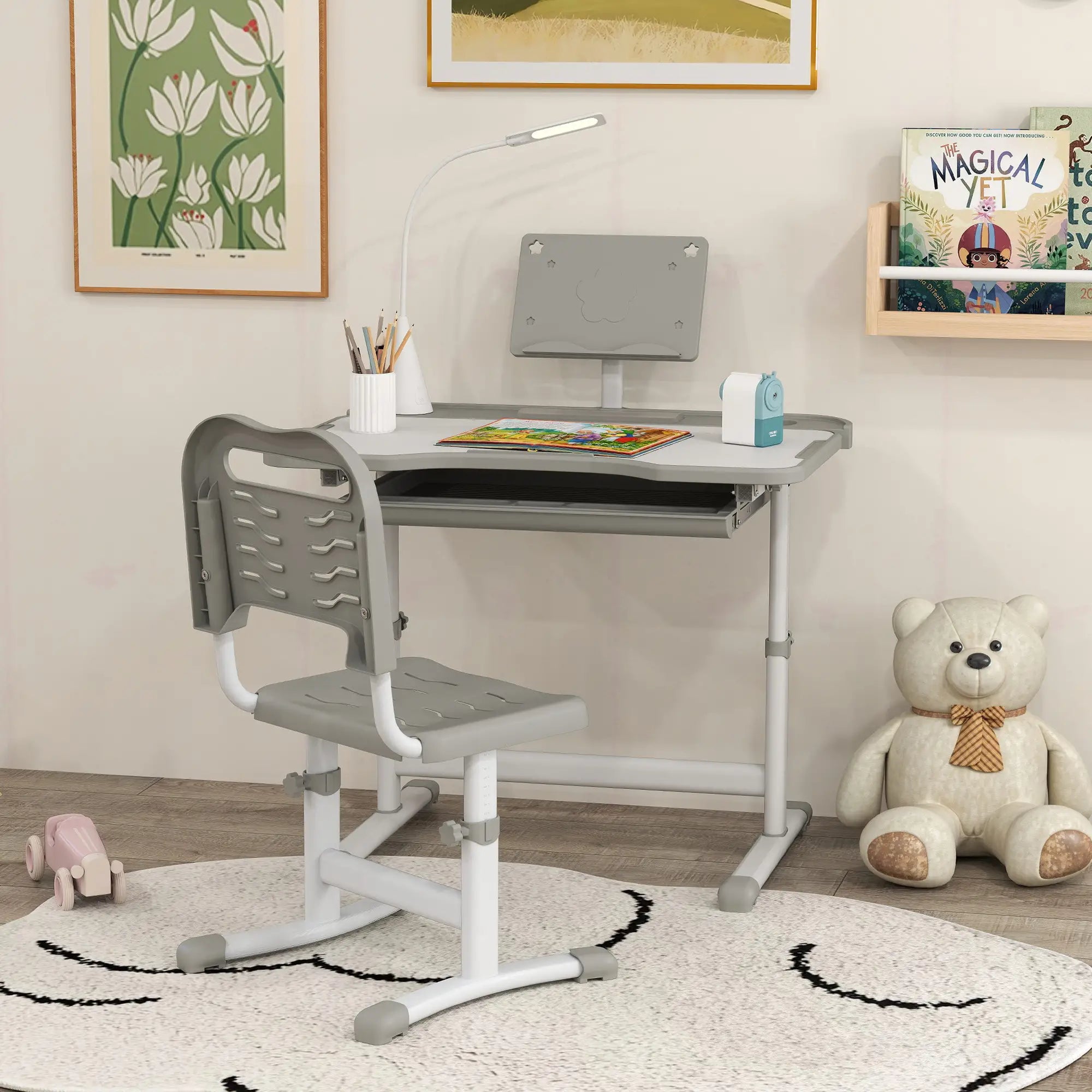 Adjustable Kids Desk and Chair Set, Student Study Table, Grey Kids Desk Sets at Gallery Canada
