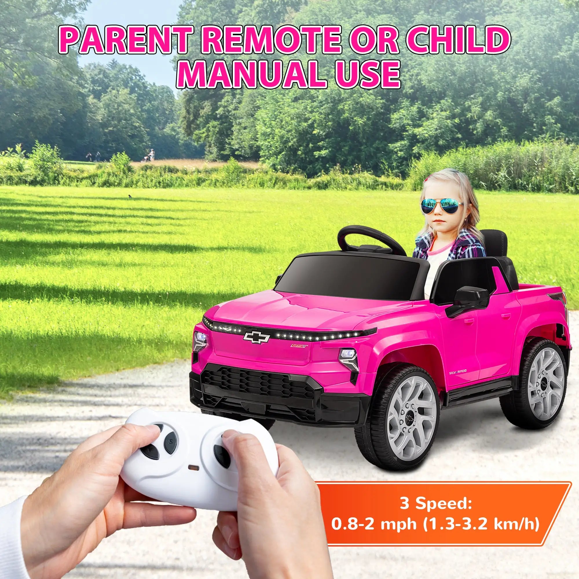12V Chevrolet Silverado EV RST Licensed Kids Car, Pink Electric Toy Cars at Gallery Canada