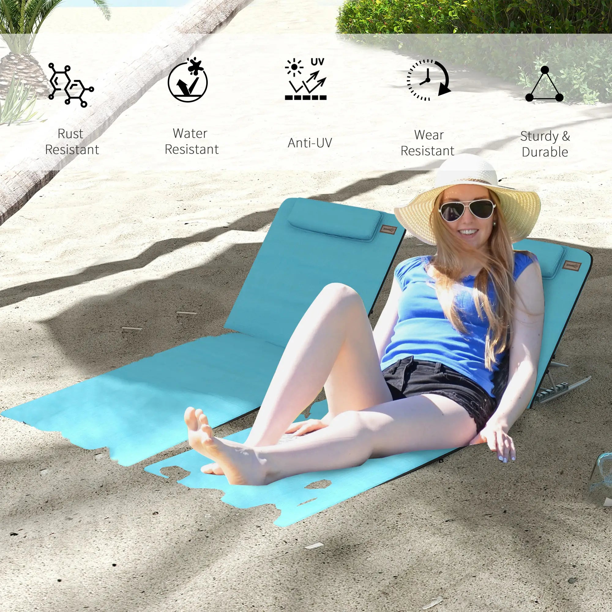 Beach Lounge Chair Set, 2 Pieces, Folding Chaise, Blue Beach Accessories at Gallery Canada