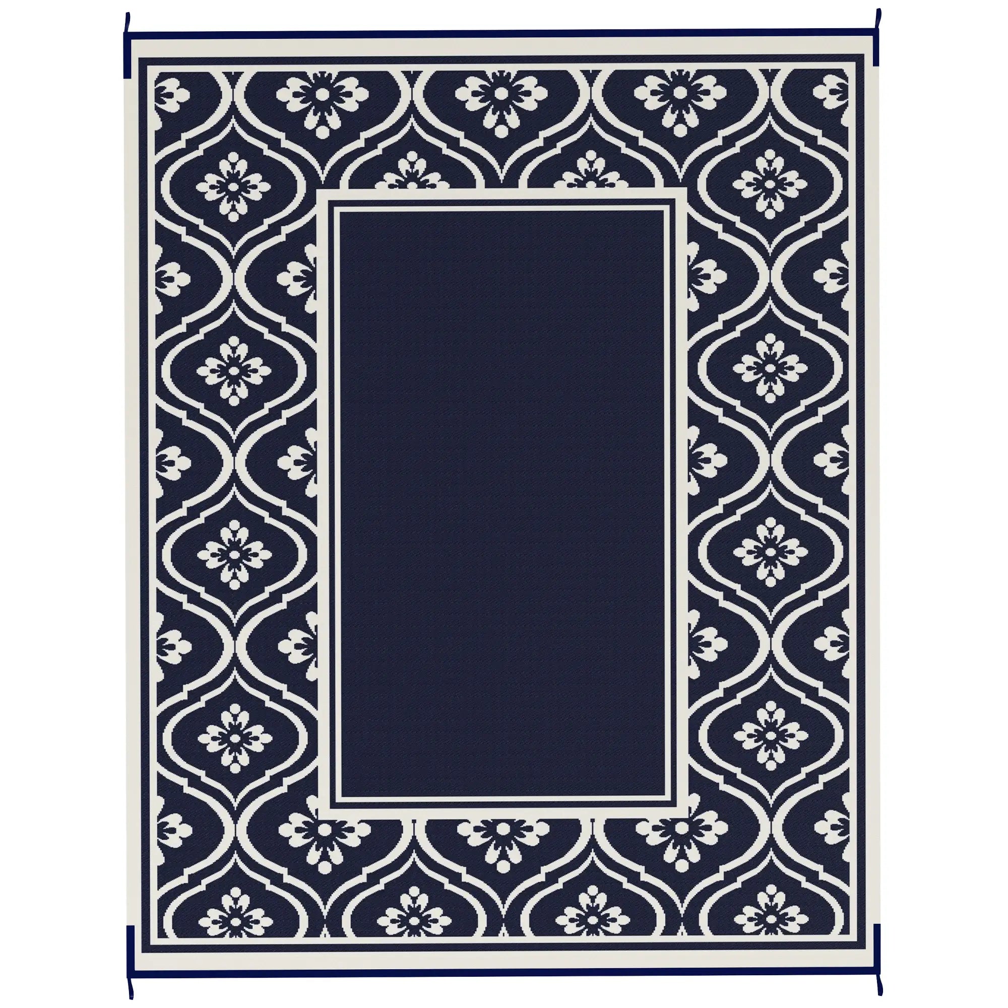 8' x 10' Outdoor RV Rug, Reversible, Gourd Border, White, Blue Garden Decor at Gallery Canada
