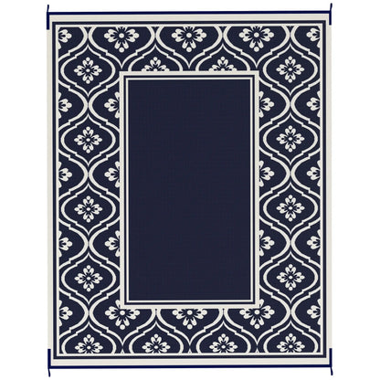 8' x 10' Outdoor RV Rug, Reversible, Gourd Border, White, Blue Garden Decor at Gallery Canada