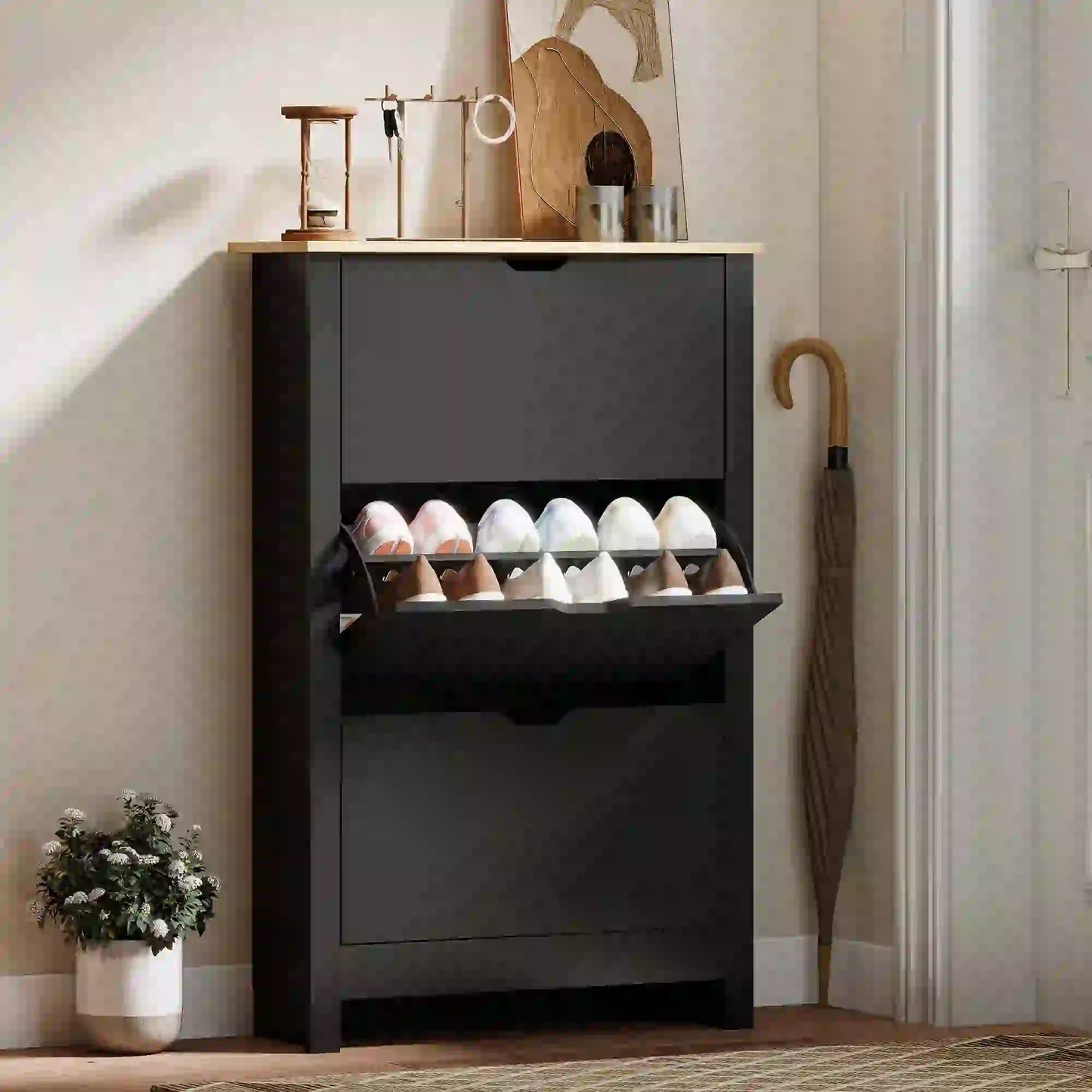 Shoe Storage Cabinet, 3 Flip Drawers, Adjustable Shelves, Black Shoe Storage Cabinets & Racks at Gallery Canada