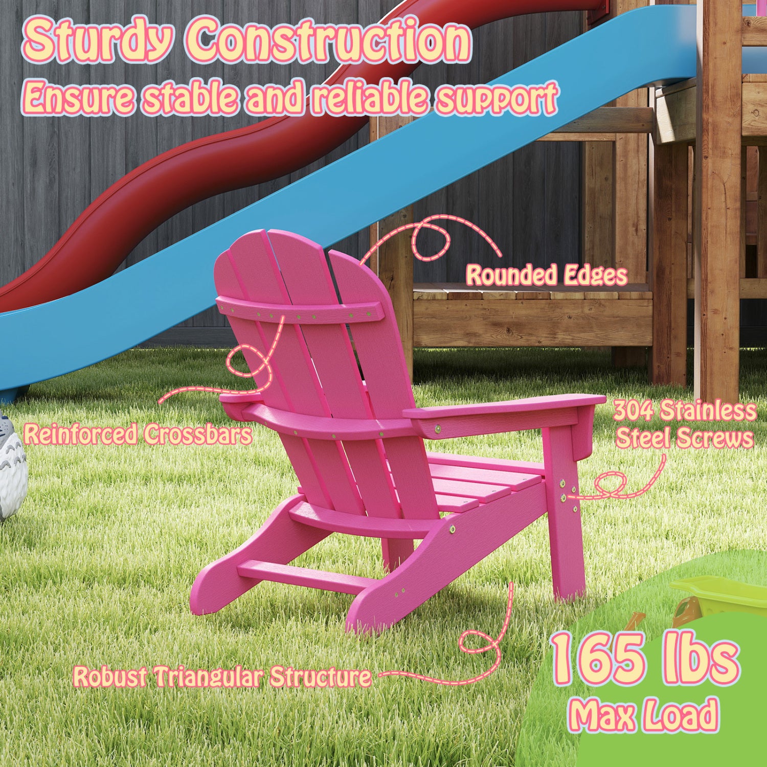 HDPE Kids Adirondack Chair, High Backrest, Armrests, Pink Kids Chairs & Seating at Gallery Canada