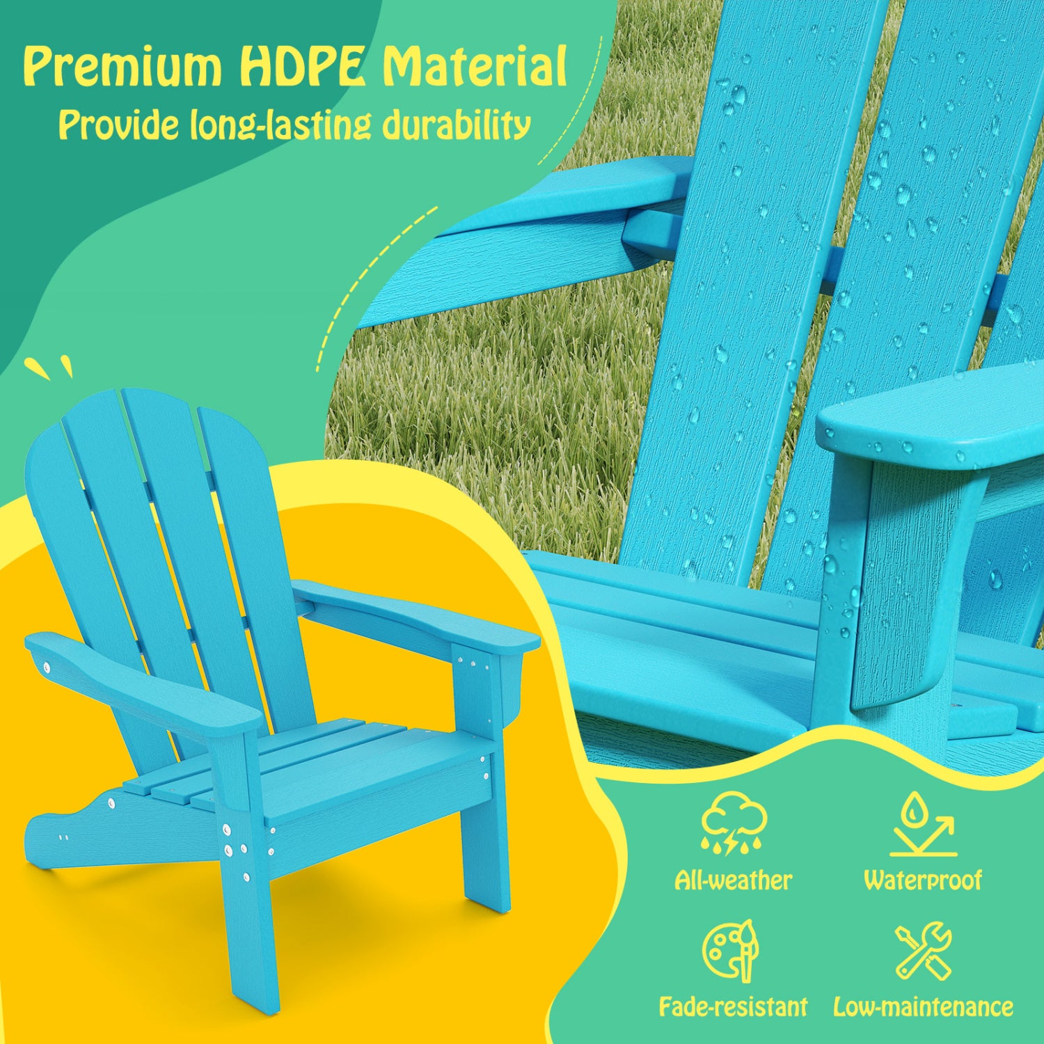 Kids Adirondack Chair, HDPE, All-Weather, Turquoise Kids Chairs & Seating at Gallery Canada