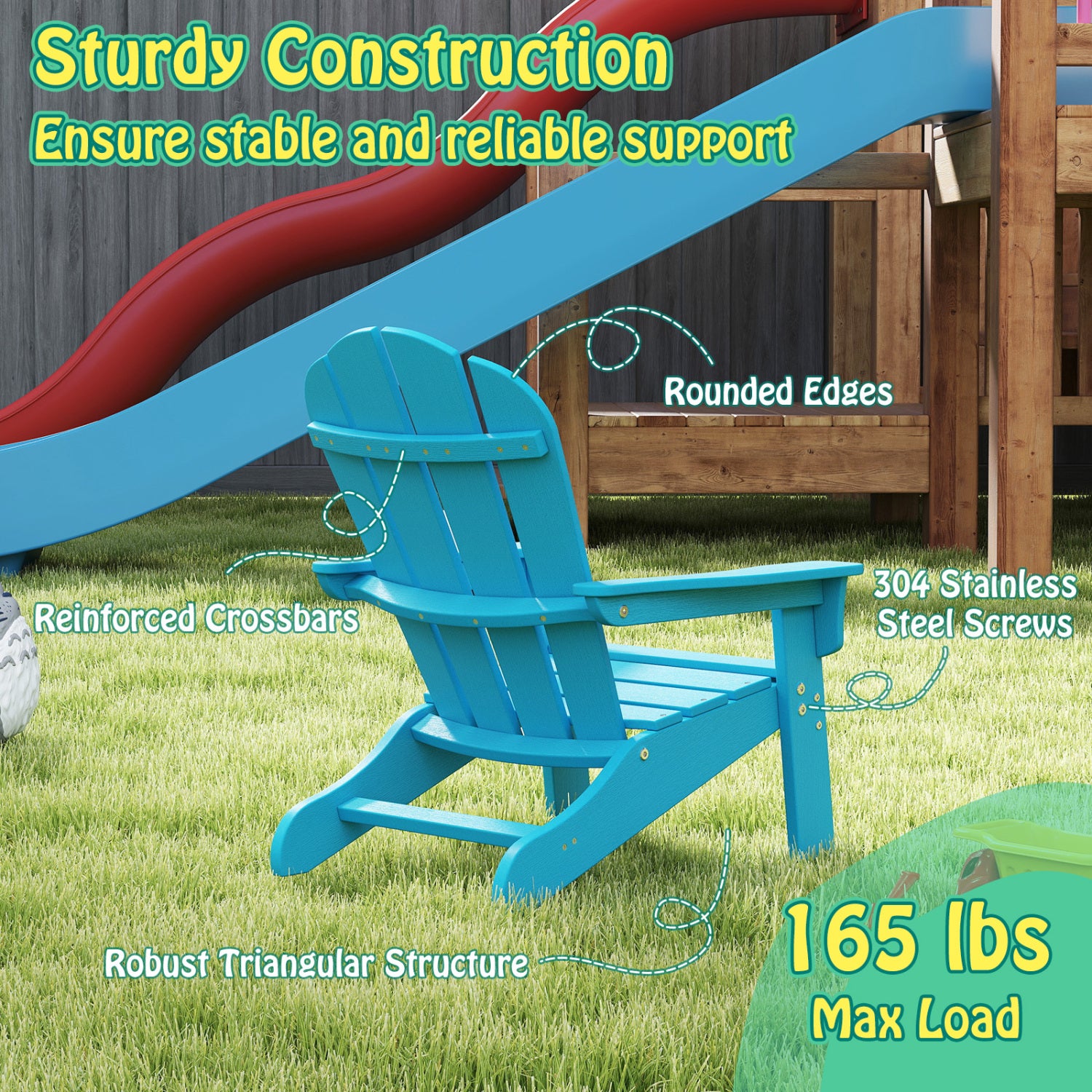 Kids Adirondack Chair, HDPE, All-Weather, Turquoise Kids Chairs & Seating at Gallery Canada