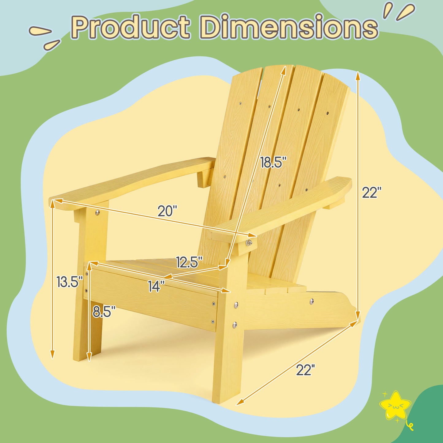 All-Weather HDPE Kids Adirondack Chair, High Backrest, Yellow Kids Chairs & Seating at Gallery Canada