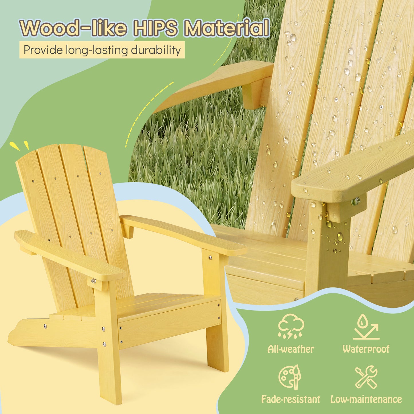 All-Weather HDPE Kids Adirondack Chair, High Backrest, Yellow Kids Chairs & Seating at Gallery Canada