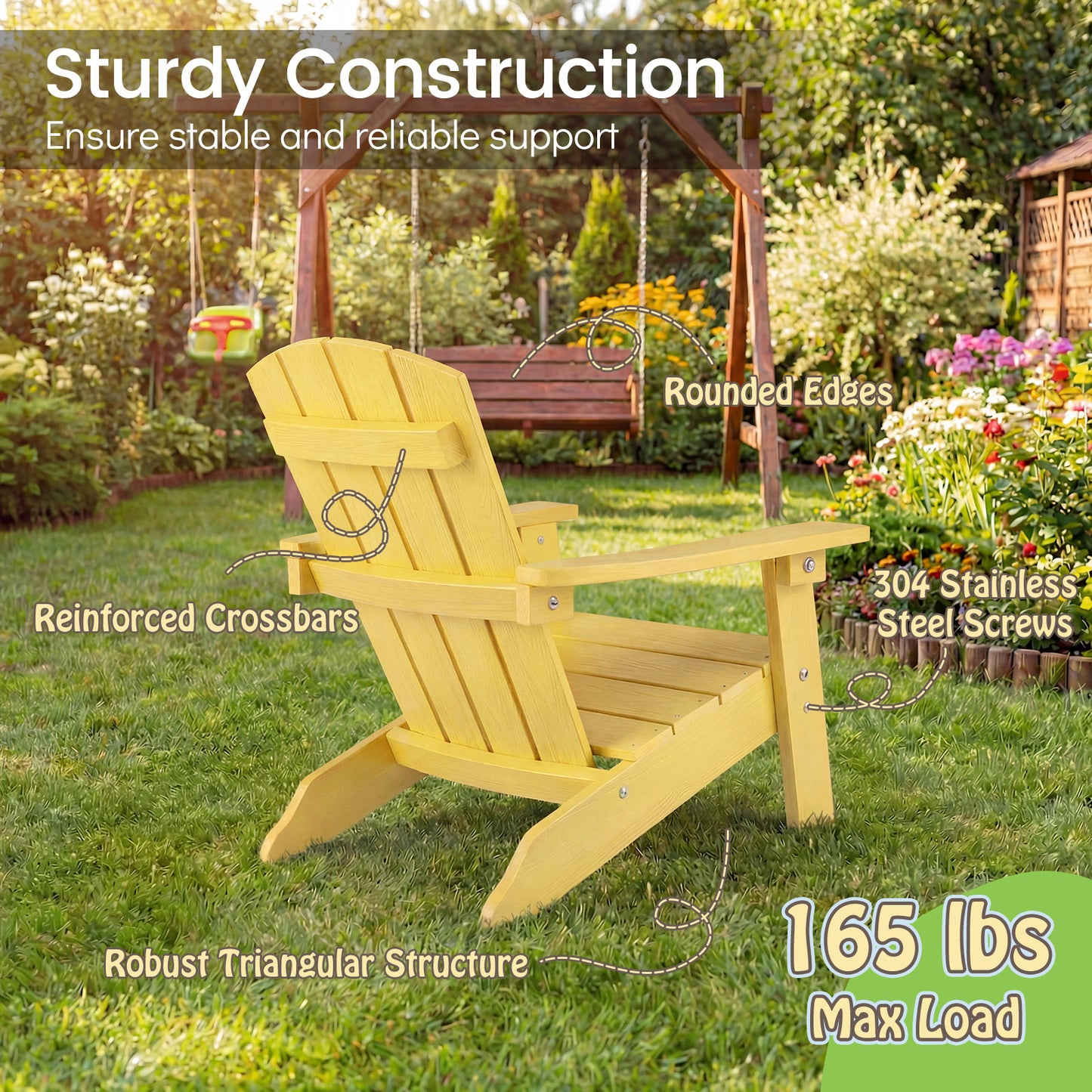 All-Weather HDPE Kids Adirondack Chair, High Backrest, Yellow Kids Chairs & Seating at Gallery Canada