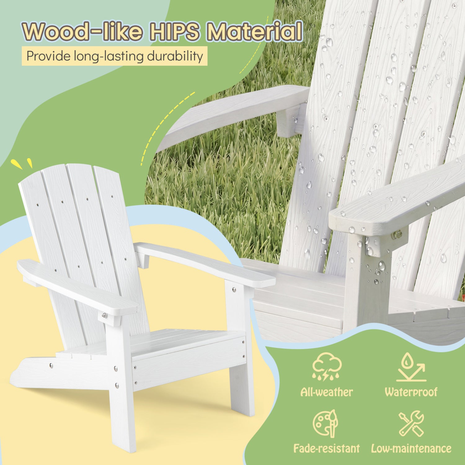 Kids Adirondack Chair, All-Weather HDPE, High Backrest, White Kids Chairs & Seating at Gallery Canada