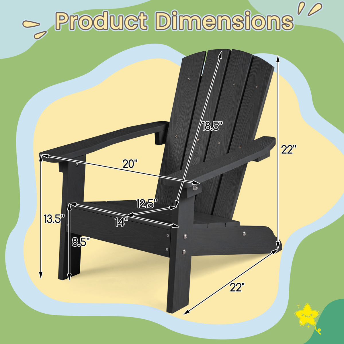 Chaise Adirondack pour enfant en HIPS tout temps, dossier haut, noir