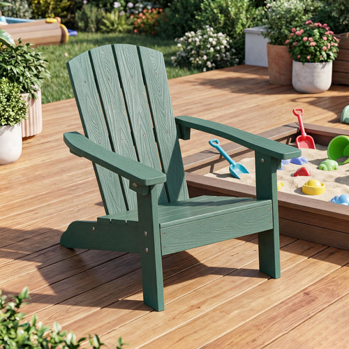 Kids Adirondack Chair High Backrest Armrests, Green